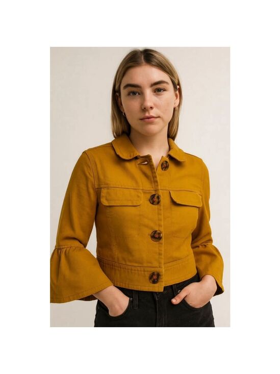 Anthropologie Jackets & Blazers - Anthropologie Jacket Nora Flounce-Sleeved Trucker Jacket XS Mustard